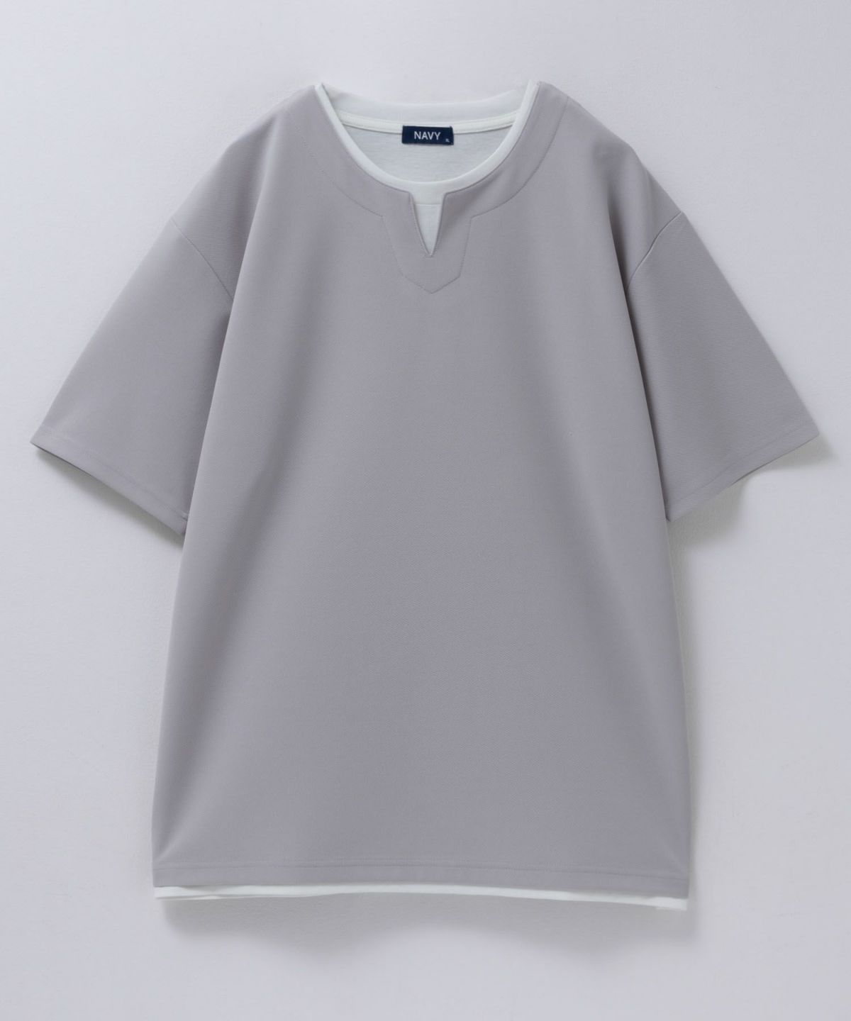 NAVY SARARI 接触冷感 キーネックフェイクレイヤードTシャツ メンズ ネコポス 対応商品