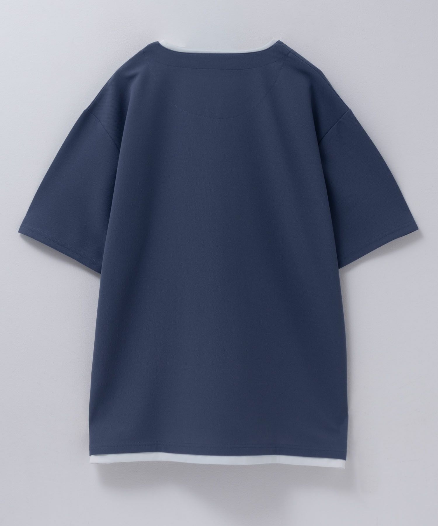 NAVY SARARI 接触冷感 キーネックフェイクレイヤードTシャツ メンズ ネコポス 対応商品