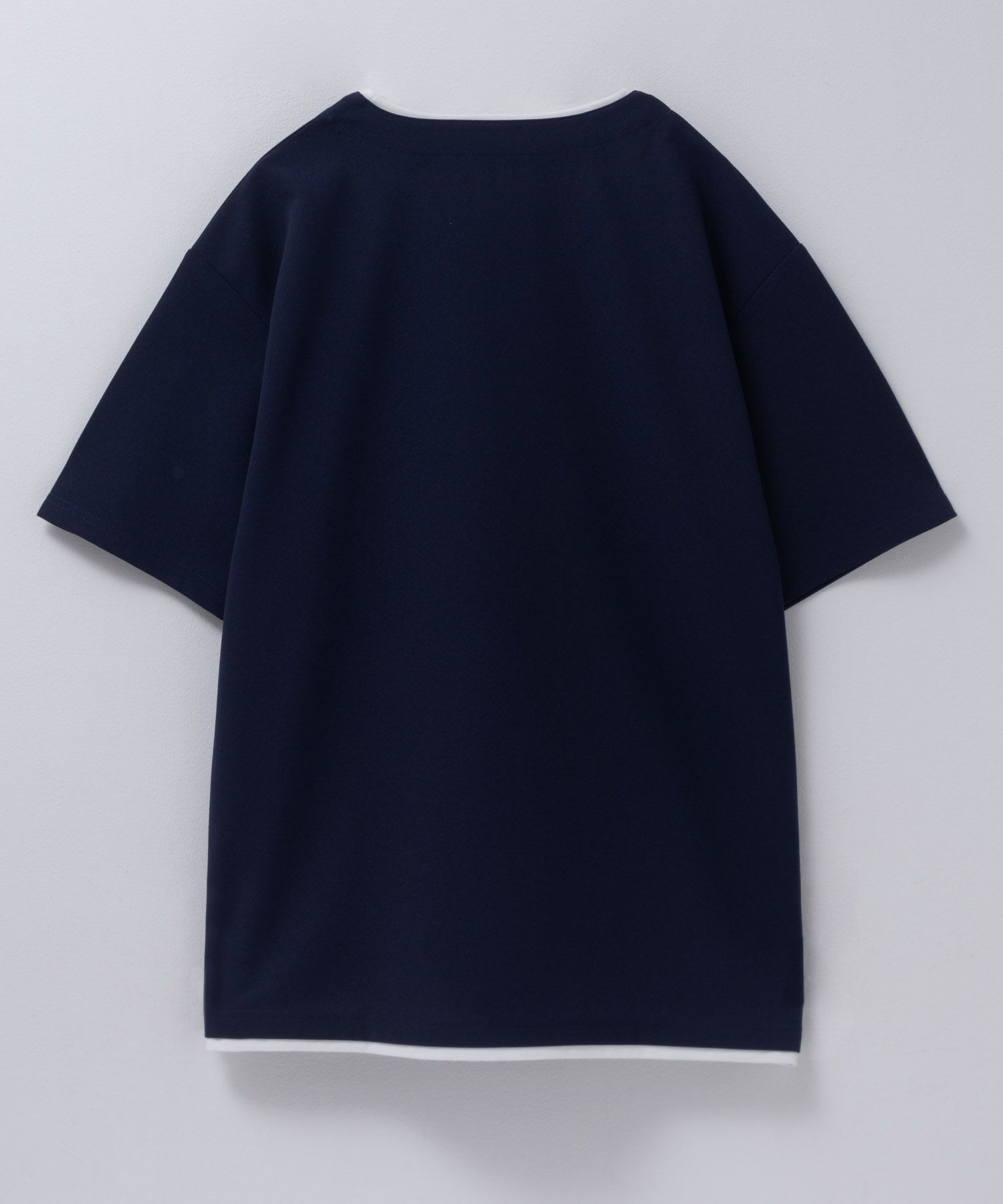 NAVY SARARI 接触冷感 キーネックフェイクレイヤードTシャツ メンズ ネコポス 対応商品