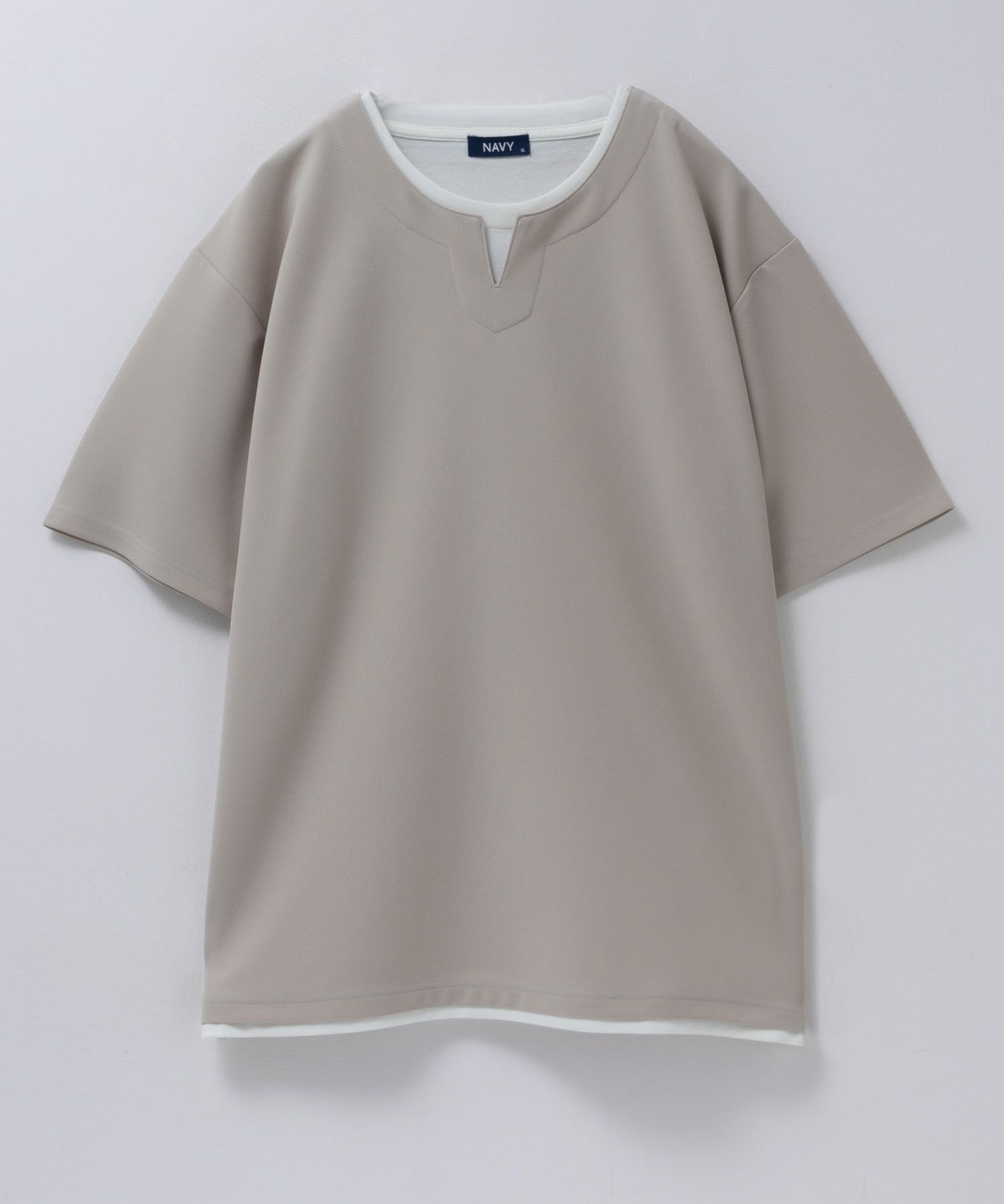 NAVY SARARI 接触冷感 キーネックフェイクレイヤードTシャツ メンズ メール便 対応商品商品画像-31