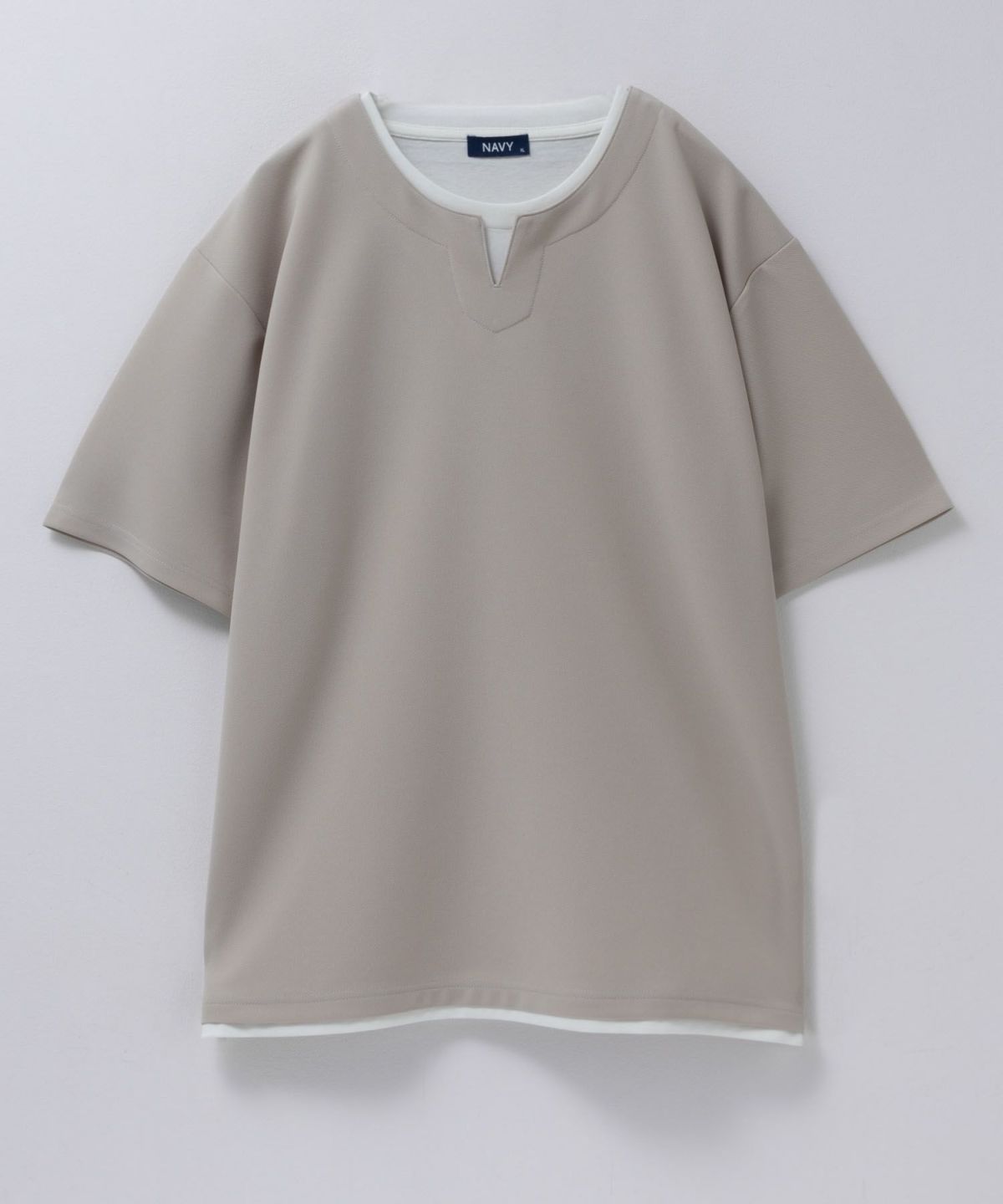 NAVY SARARI 接触冷感 キーネックフェイクレイヤードTシャツ メンズ ネコポス 対応商品