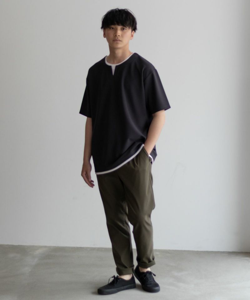 NAVY SARARI  接触冷感 キーネックフェイクレイヤードTシャツ メンズ メール便 対応商品商品画像-37