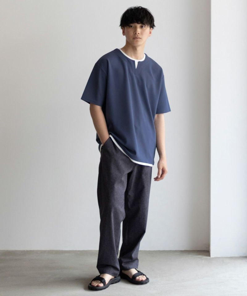 NAVY SARARI  接触冷感 キーネックフェイクレイヤードTシャツ メンズ メール便 対応商品商品画像-38