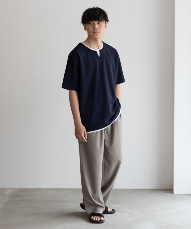 NAVY SARARI  接触冷感 キーネックフェイクレイヤードTシャツ メンズ メール便 対応商品商品画像-39
