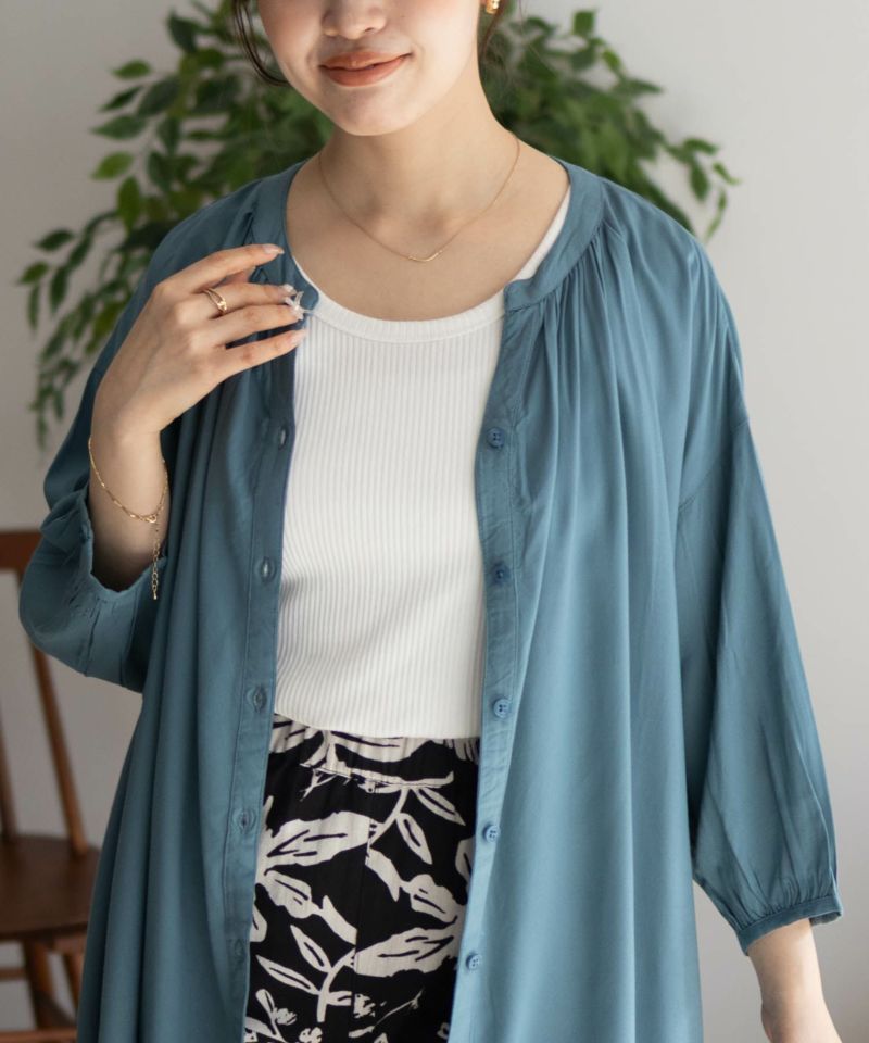 Howdy Marie  インドファブリック 7分袖バンドカラーチュニック レディース商品画像-2