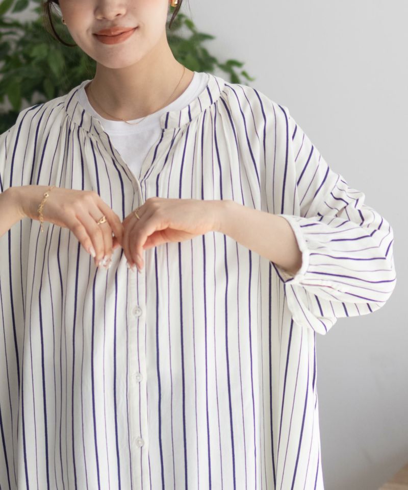 Howdy Marie  インドファブリック 7分袖バンドカラーチュニック レディース商品画像-4