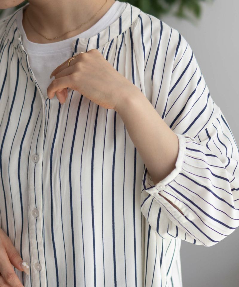 Howdy Marie  インドファブリック 7分袖バンドカラーチュニック レディース商品画像-5