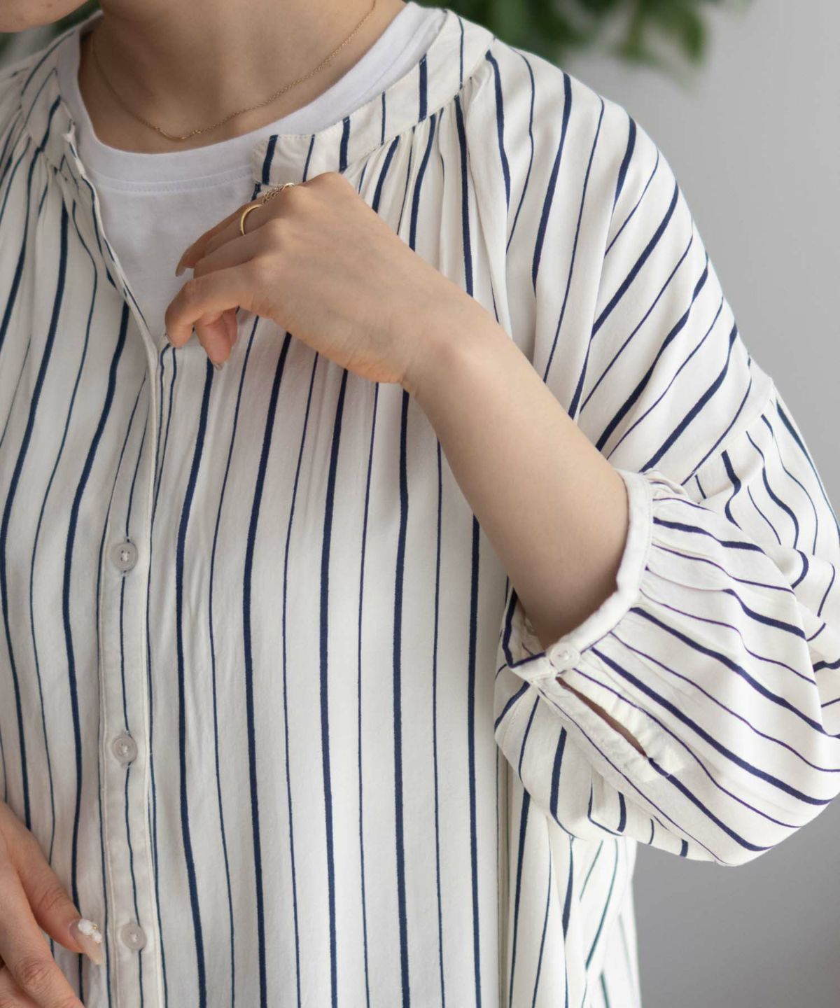 Howdy Marie インドファブリック 7分袖バンドカラーチュニック レディース