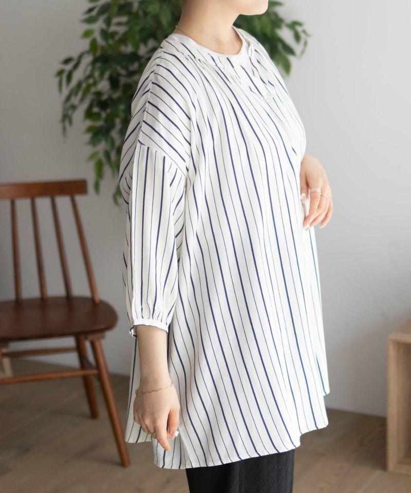 【美品】TICCA ティッカ　バンドカラーチュニックブラウス　7分袖 Tiaclasse ブラウス シャツ バンドカラーシャツチュニック