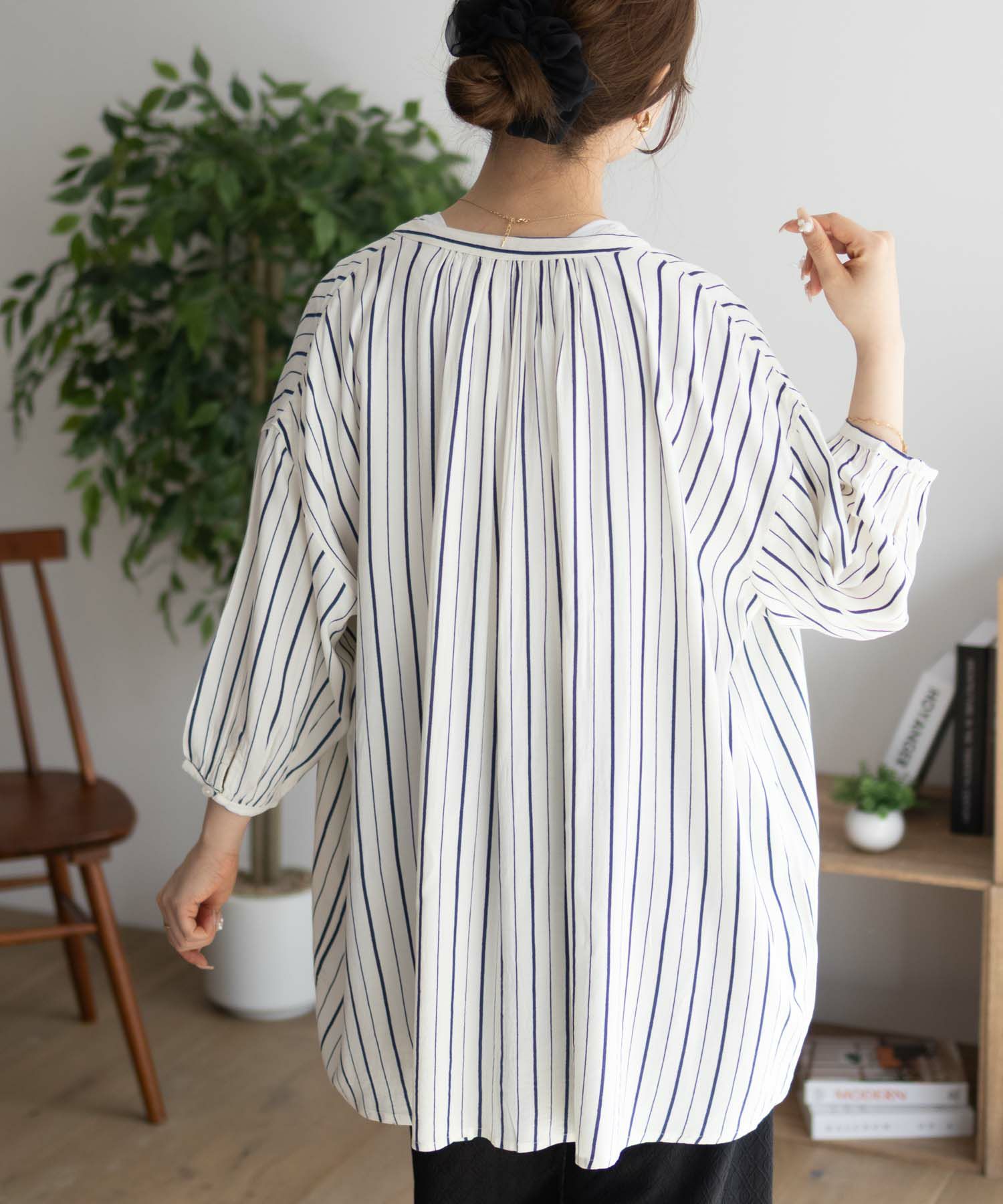 Howdy Marie  インドファブリック 7分袖バンドカラーチュニック レディース商品画像-8