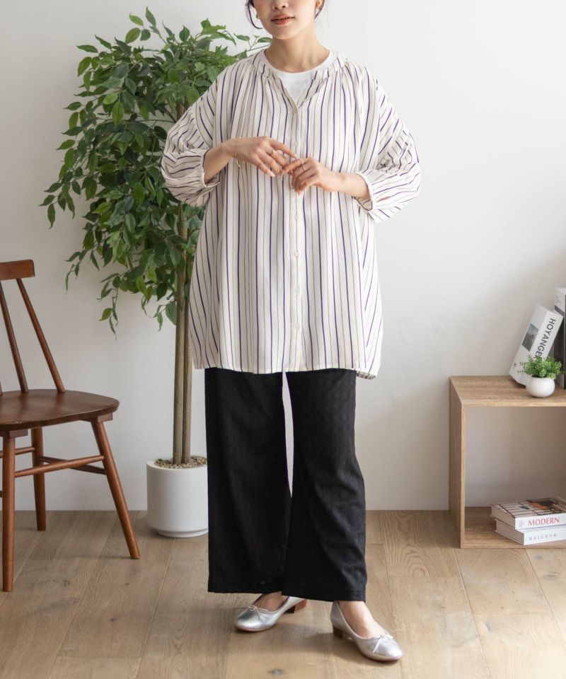 Howdy Marie  インドファブリック 7分袖バンドカラーチュニック レディース商品画像-9