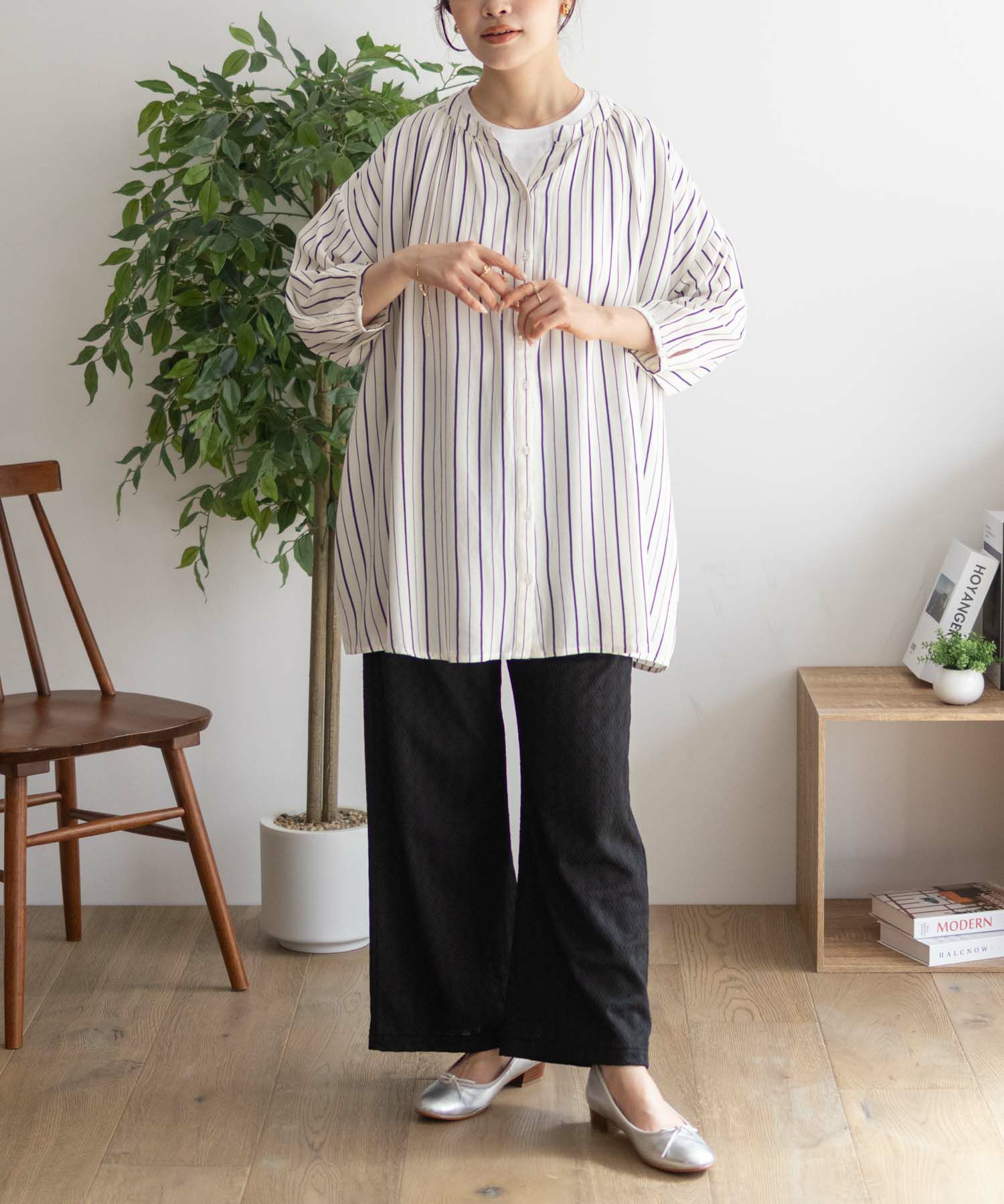 Howdy Marie インドファブリック 7分袖バンドカラーチュニック レディース商品画像-9