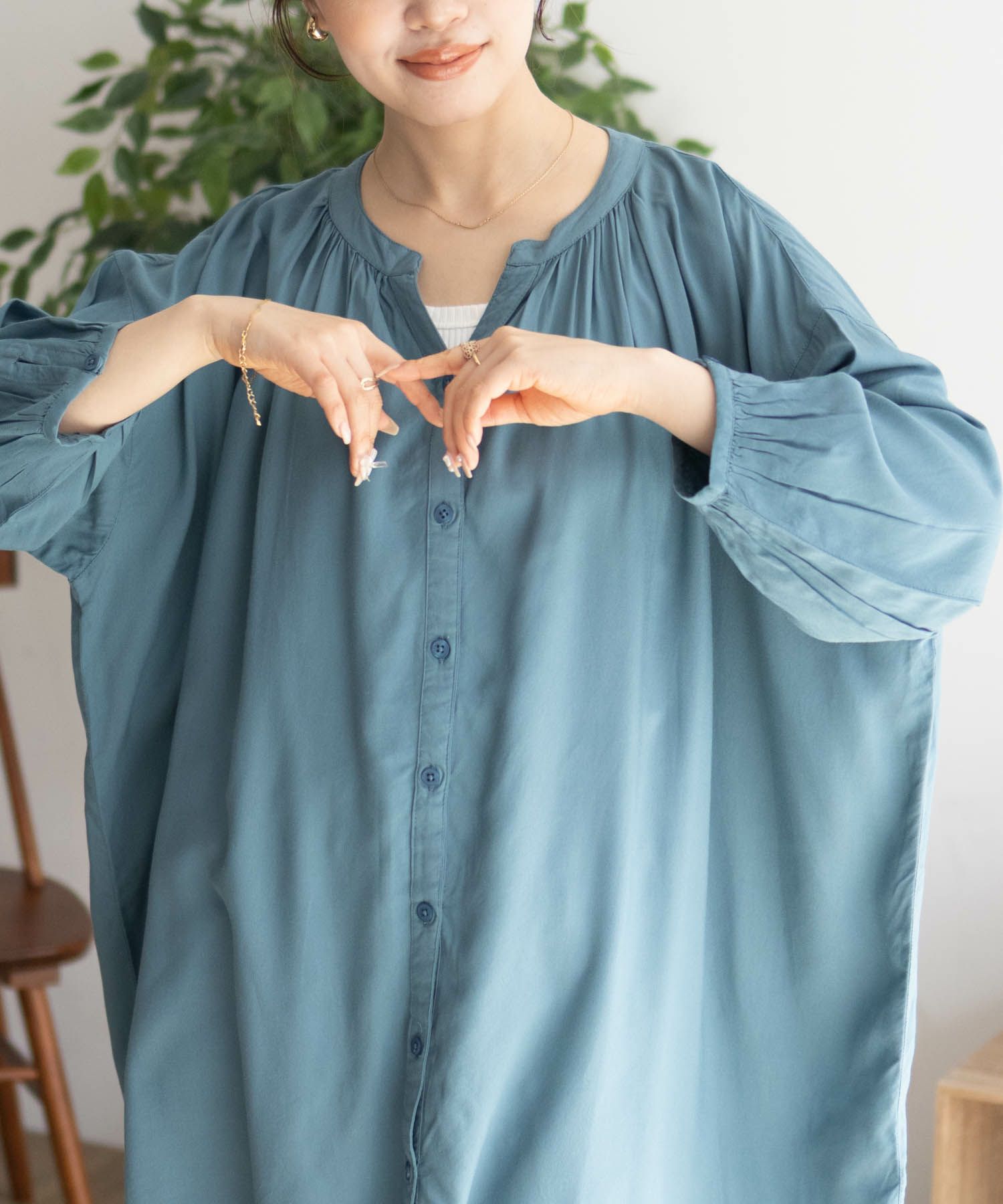 Howdy Marie インドファブリック 7分袖バンドカラーチュニック レディース商品画像-10