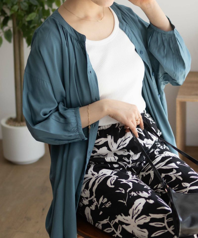 Howdy Marie  インドファブリック 7分袖バンドカラーチュニック レディース商品画像-12