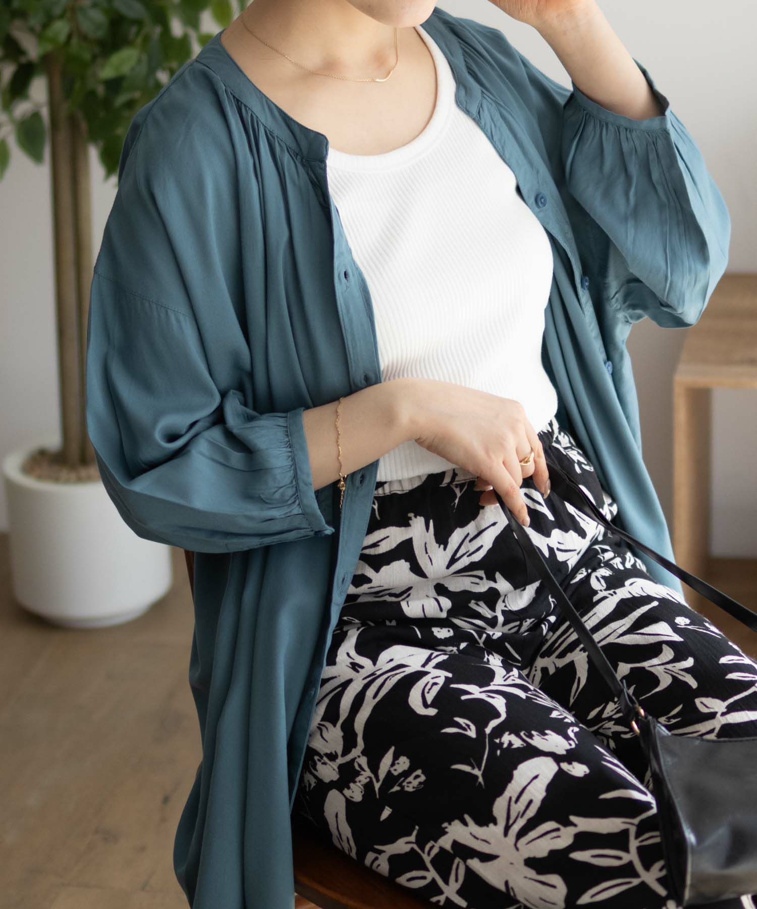 Howdy Marie  インドファブリック 7分袖バンドカラーチュニック レディース商品画像-12