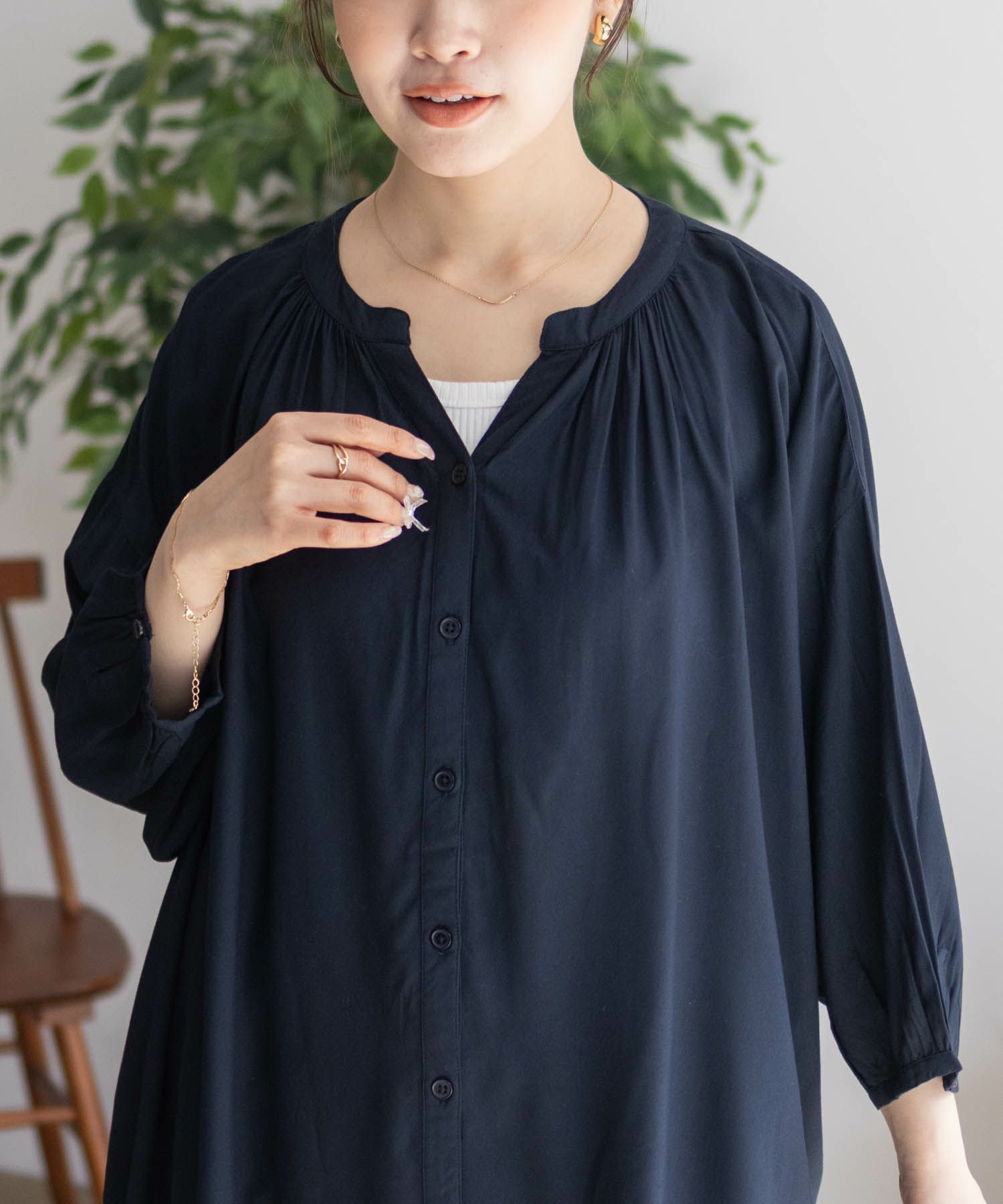 Howdy Marie  インドファブリック 7分袖バンドカラーチュニック レディース商品画像-15