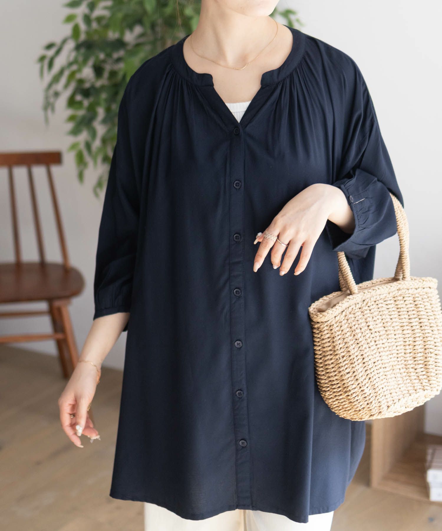 Howdy Marie インドファブリック 7分袖バンドカラーチュニック レディース商品サムネイル-16