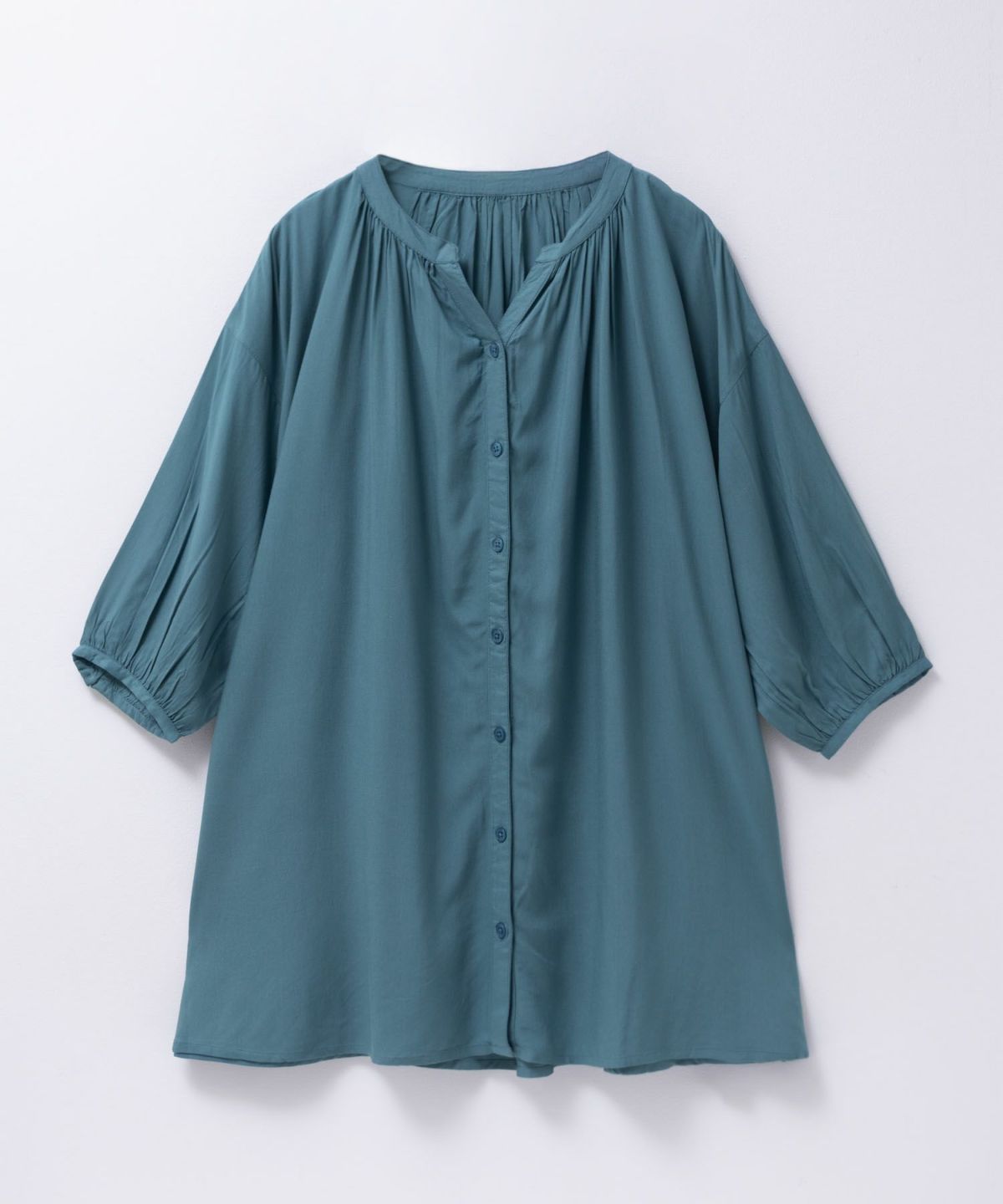 Howdy Marie インドファブリック 7分袖バンドカラーチュニック レディース