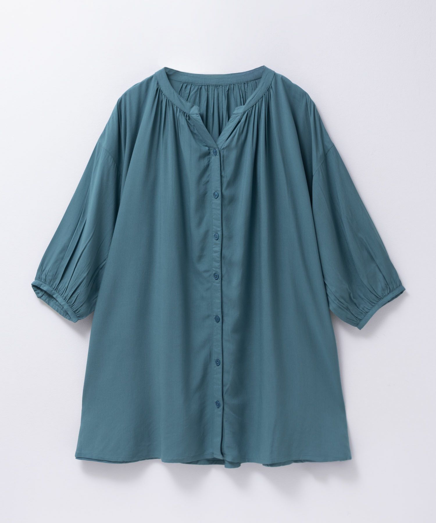 Howdy Marie インドファブリック 7分袖バンドカラーチュニック レディース