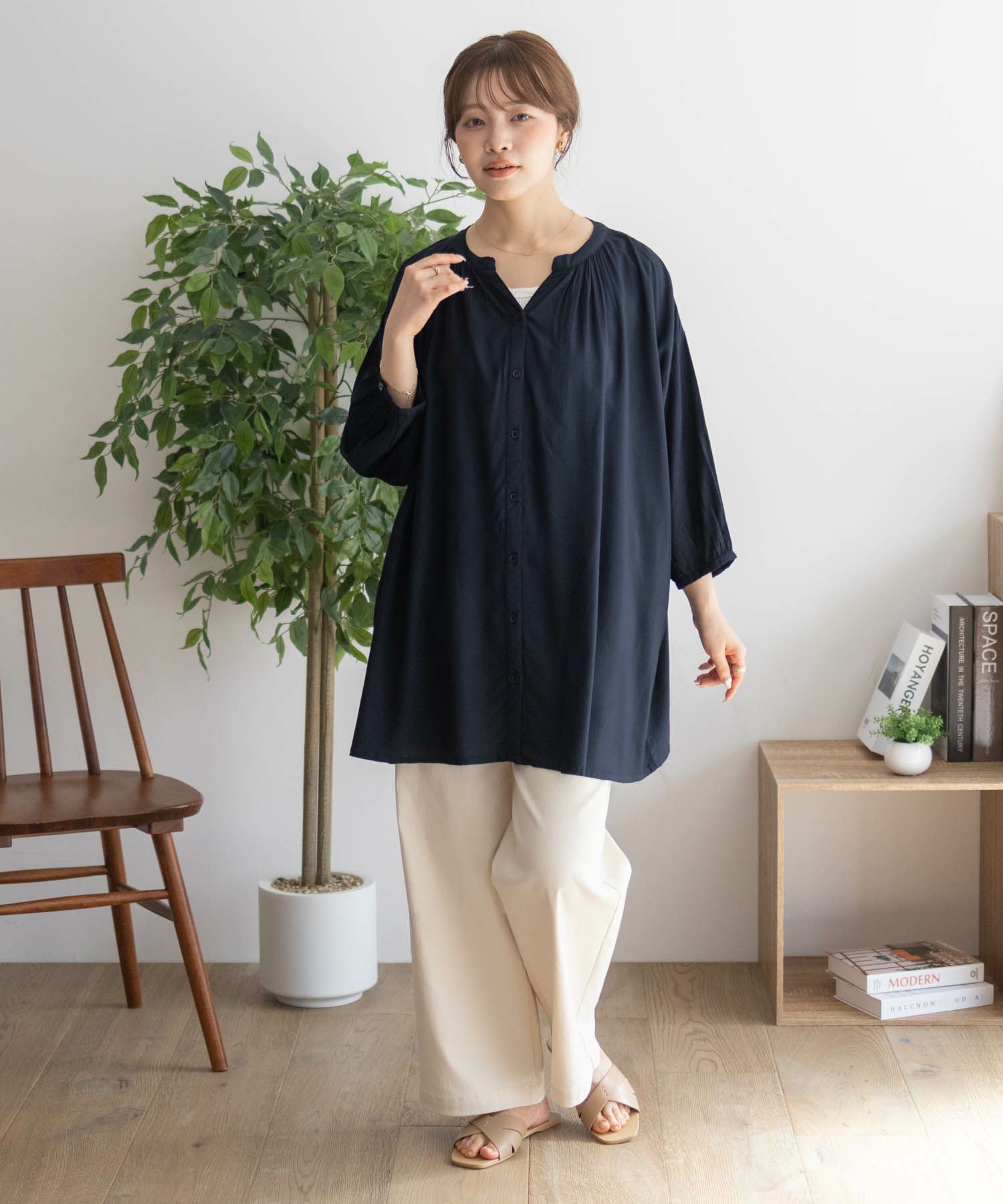 Howdy Marie インドファブリック 7分袖バンドカラーチュニック レディース商品画像-27