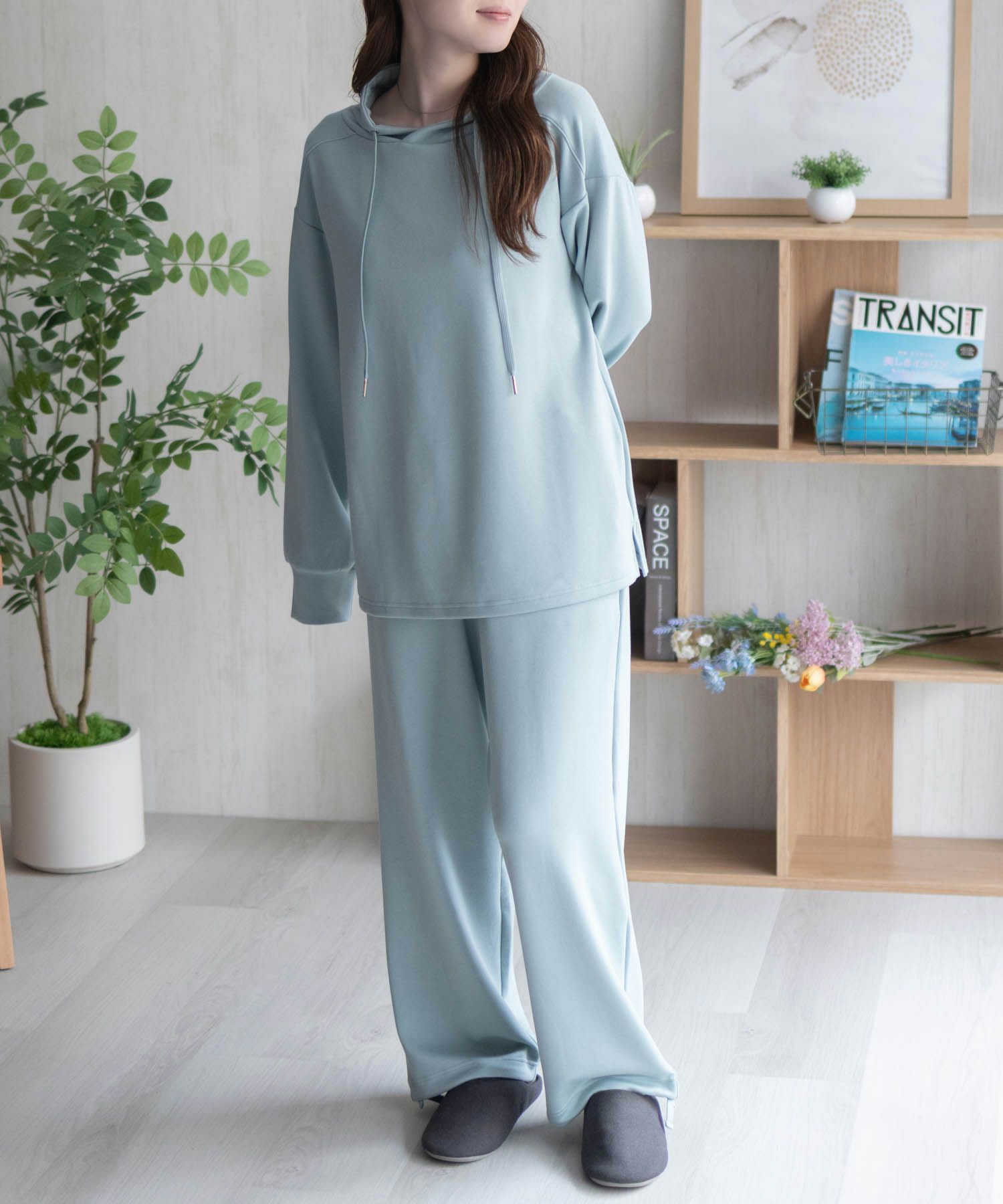 NAVY  ポンチ素材 もちもちスウェット上下セット レディース商品サムネイル-1