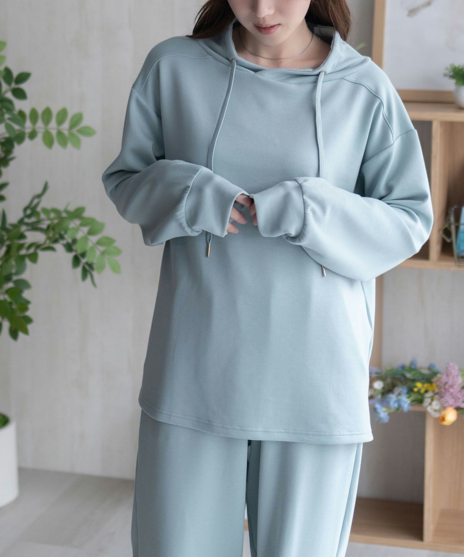 NAVY ポンチ素材 もちもちスウェット上下セット レディース商品画像-4