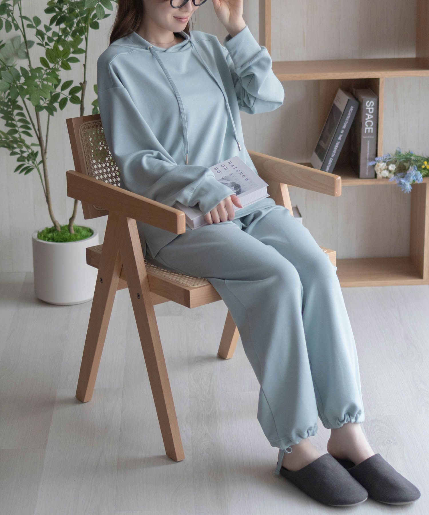 NAVY  ポンチ素材 もちもちスウェット上下セット レディース商品画像-6