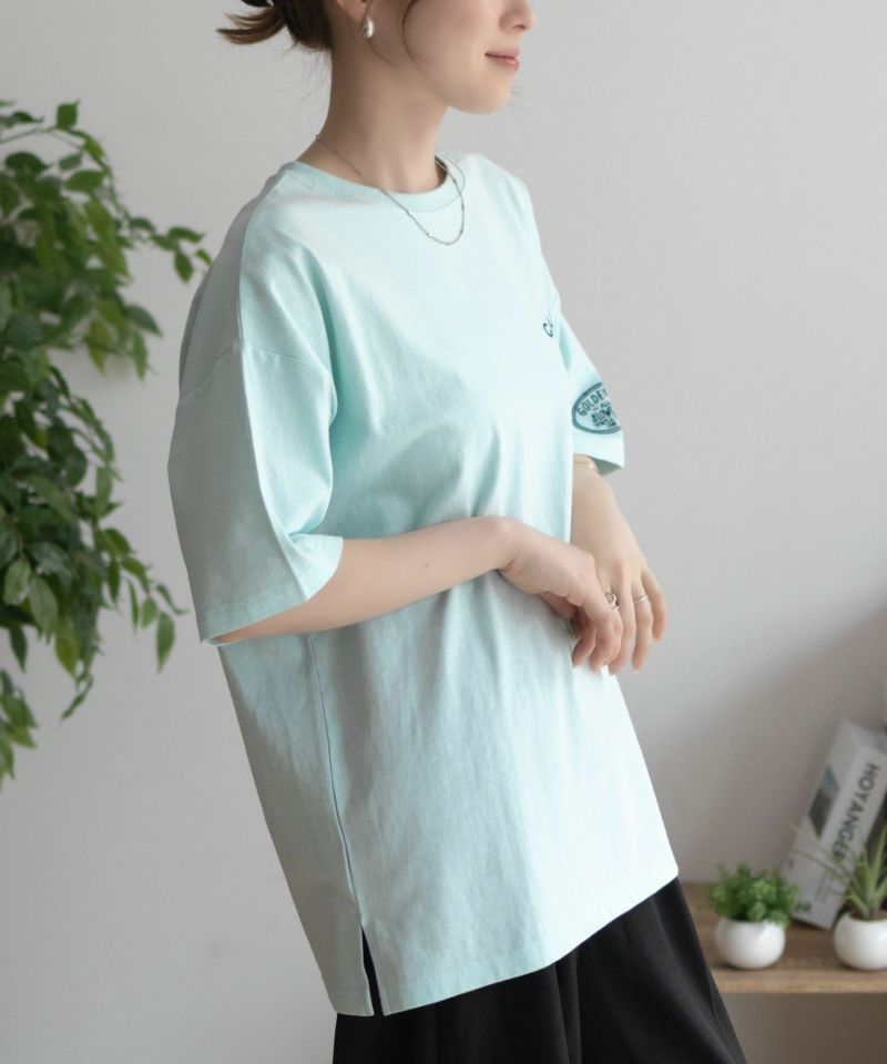 UNDERWRAPS デニム貼り付けスリットビッグTシャツ レディース メール便 対応商品商品画像-8