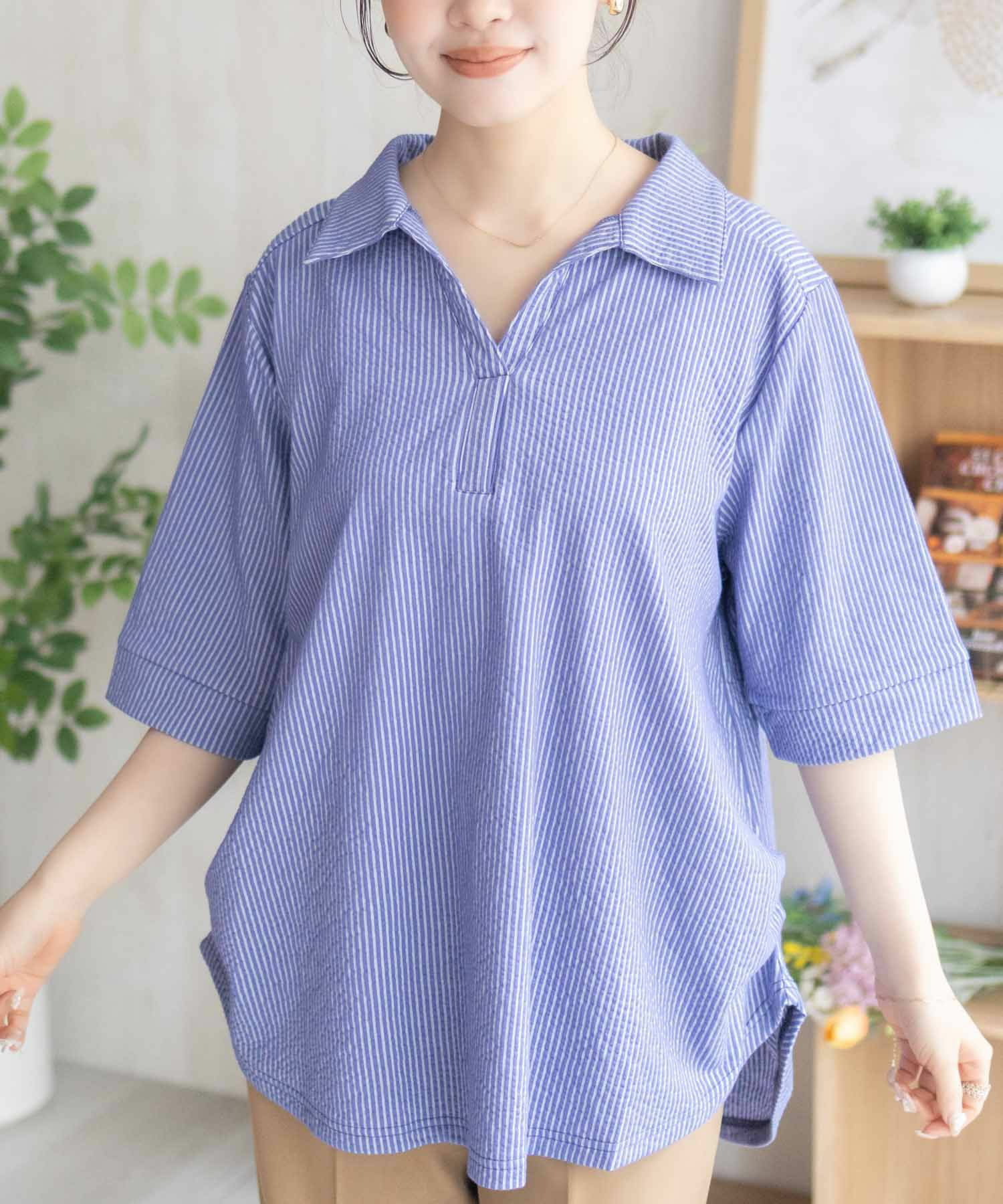 nAvy 襟付きスキッパープルオーバー レディース