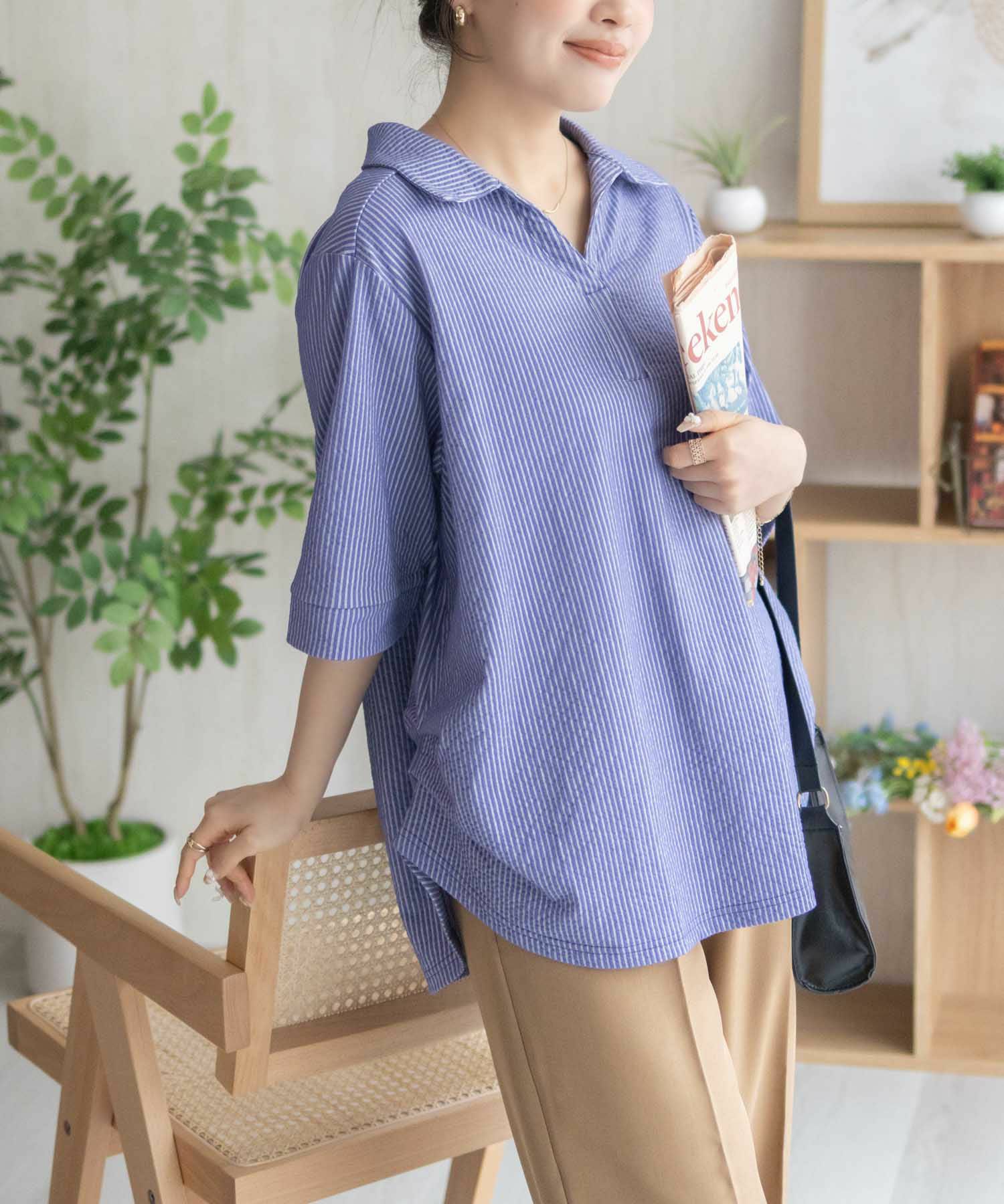nAvy 襟付きスキッパープルオーバー レディース商品画像-7