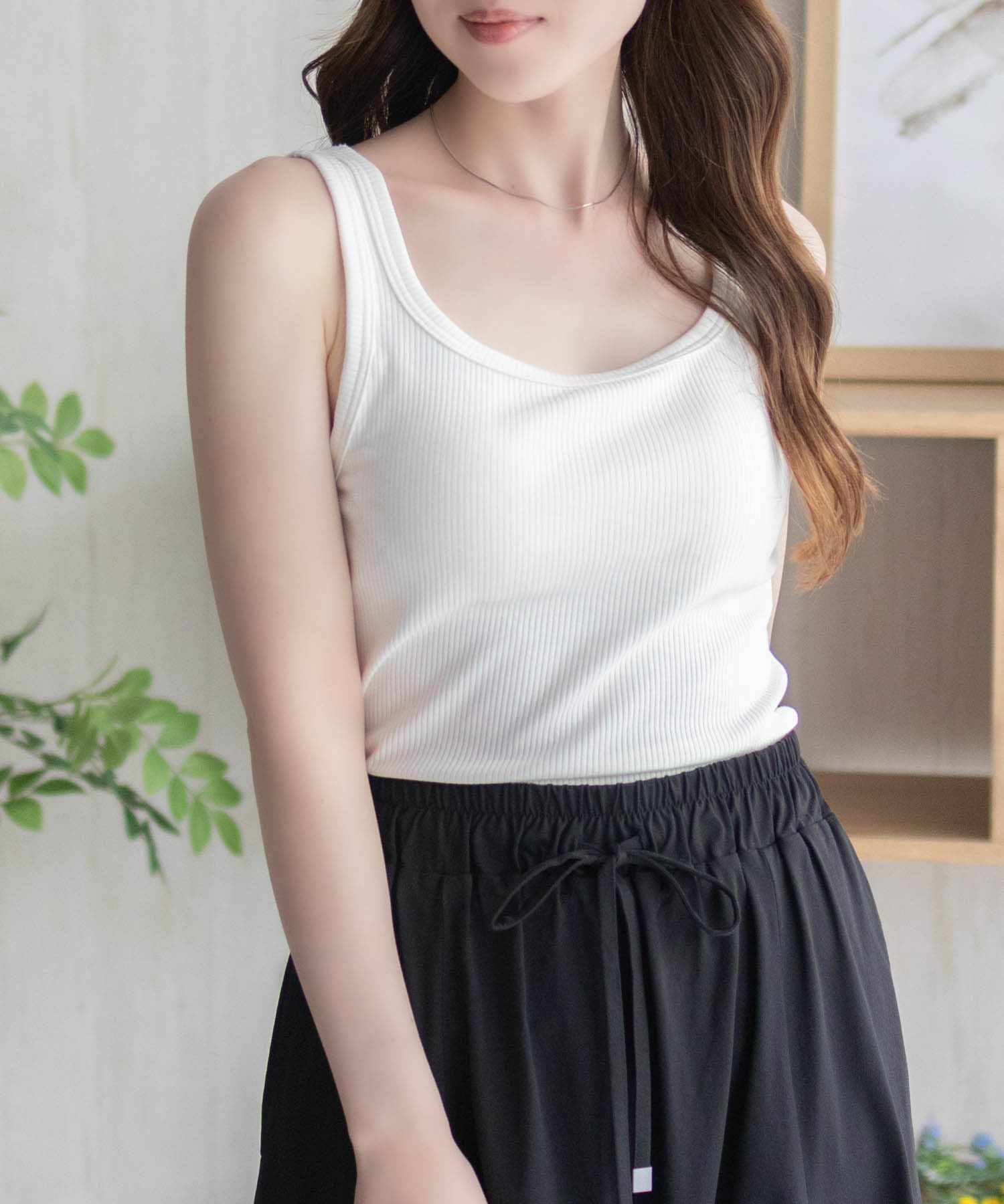 nAvy ハピ楽 カップ付きリブスクエアタンクトップ レディース