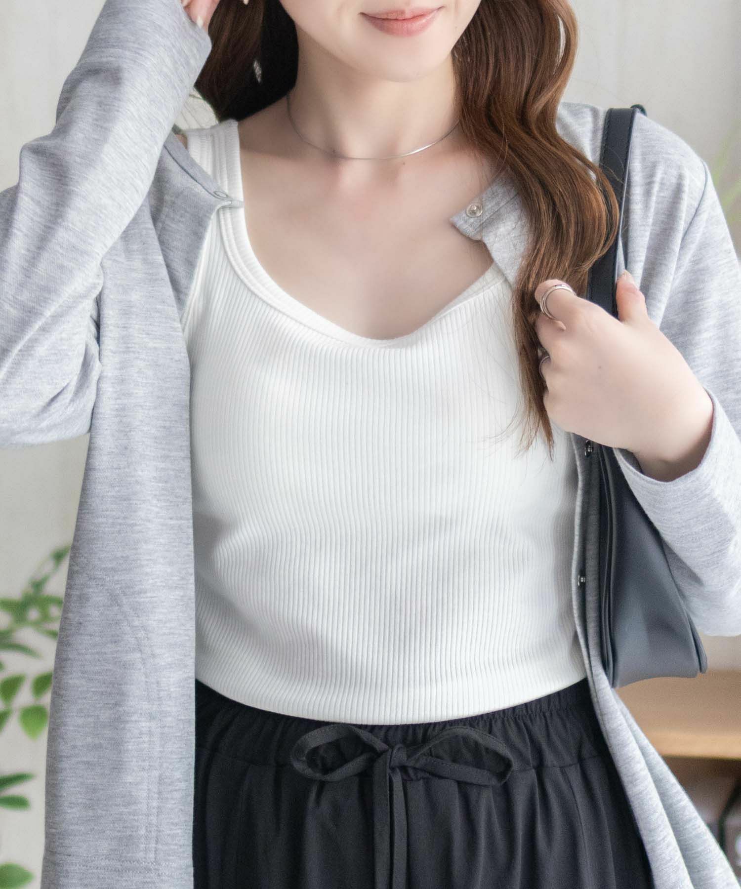 nAvy ハピ楽 カップ付きリブスクエアタンクトップ レディース