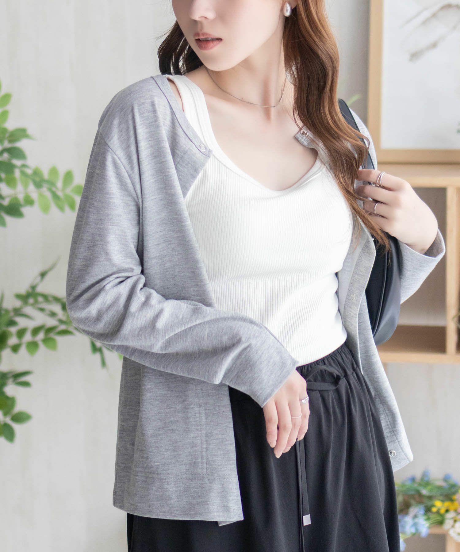 nAvy ハピ楽 カップ付きリブスクエアタンクトップ レディース