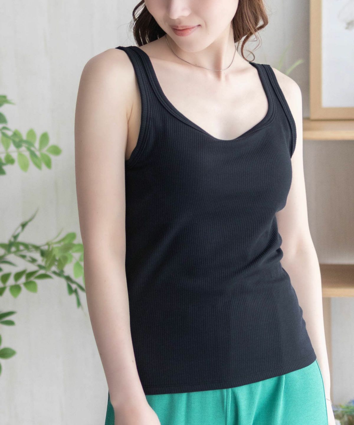 nAvy ハピ楽 カップ付きリブスクエアタンクトップ レディース