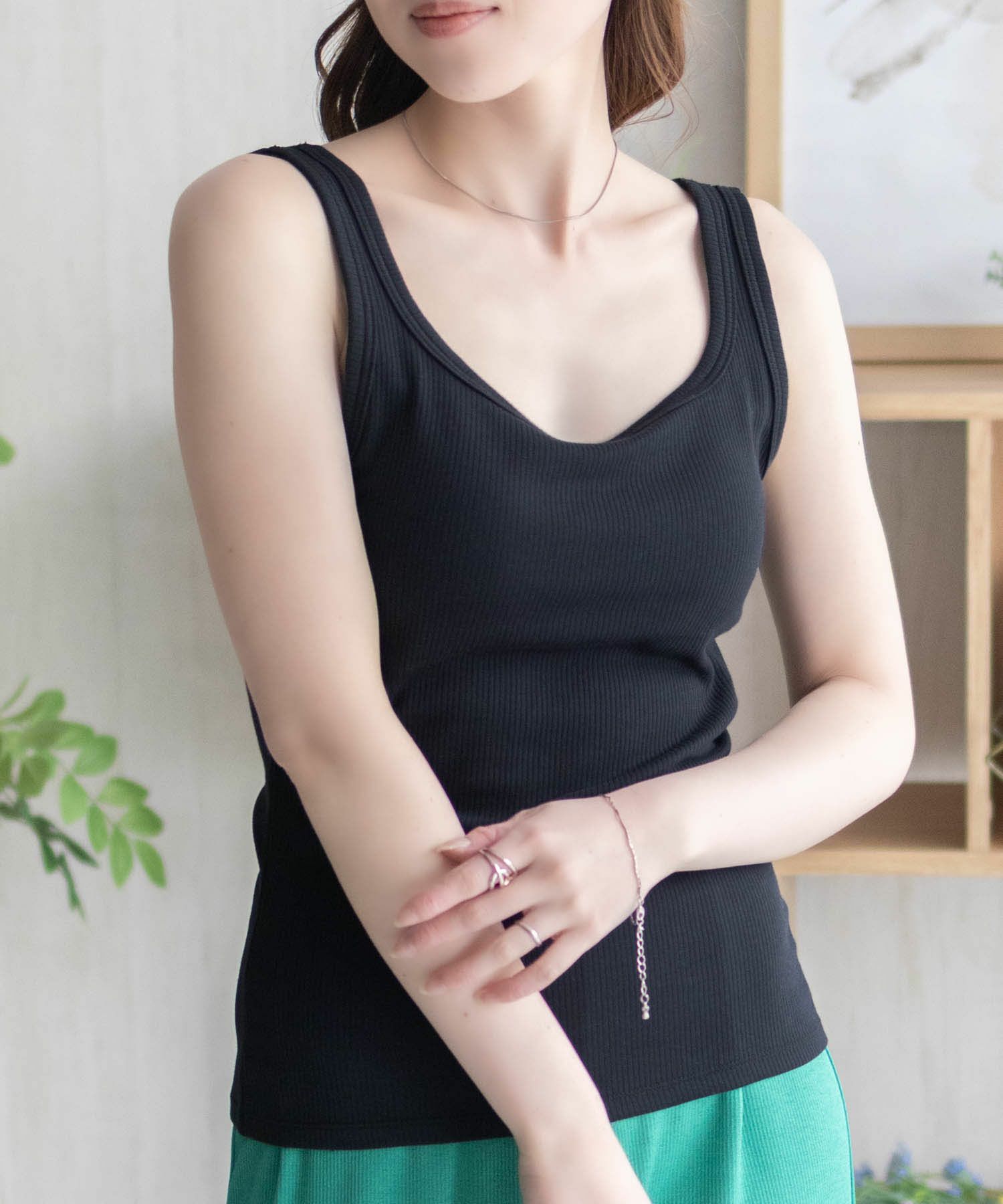 nAvy ハピ楽 カップ付きリブスクエアタンクトップ レディース
