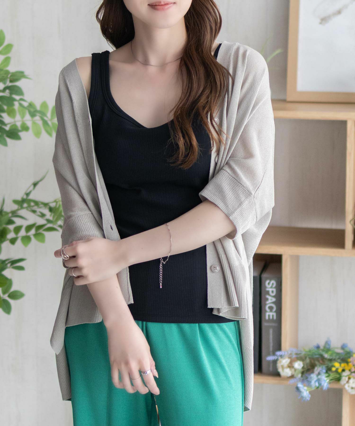 nAvy ハピ楽 カップ付きリブスクエアタンクトップ レディース