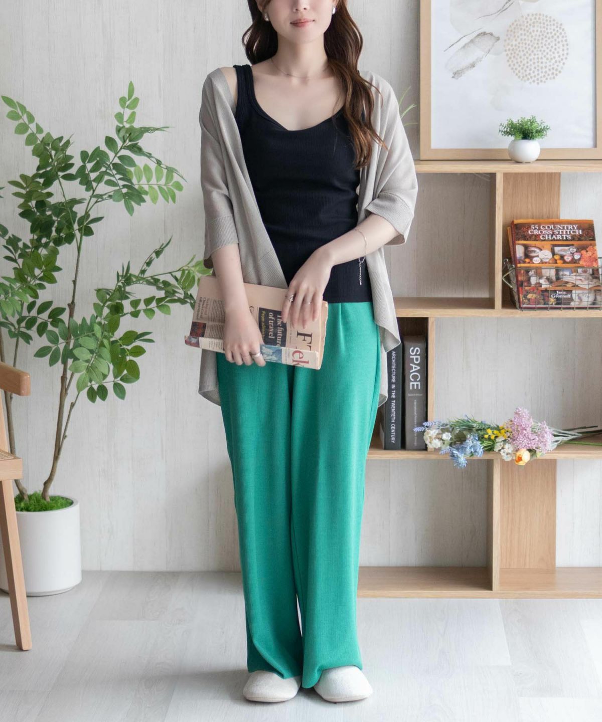 nAvy ハピ楽 カップ付きリブスクエアタンクトップ レディース