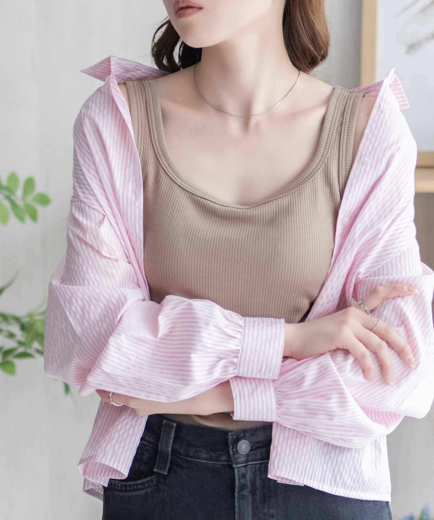 nAvy ハピ楽 カップ付きリブスクエアタンクトップ レディース
