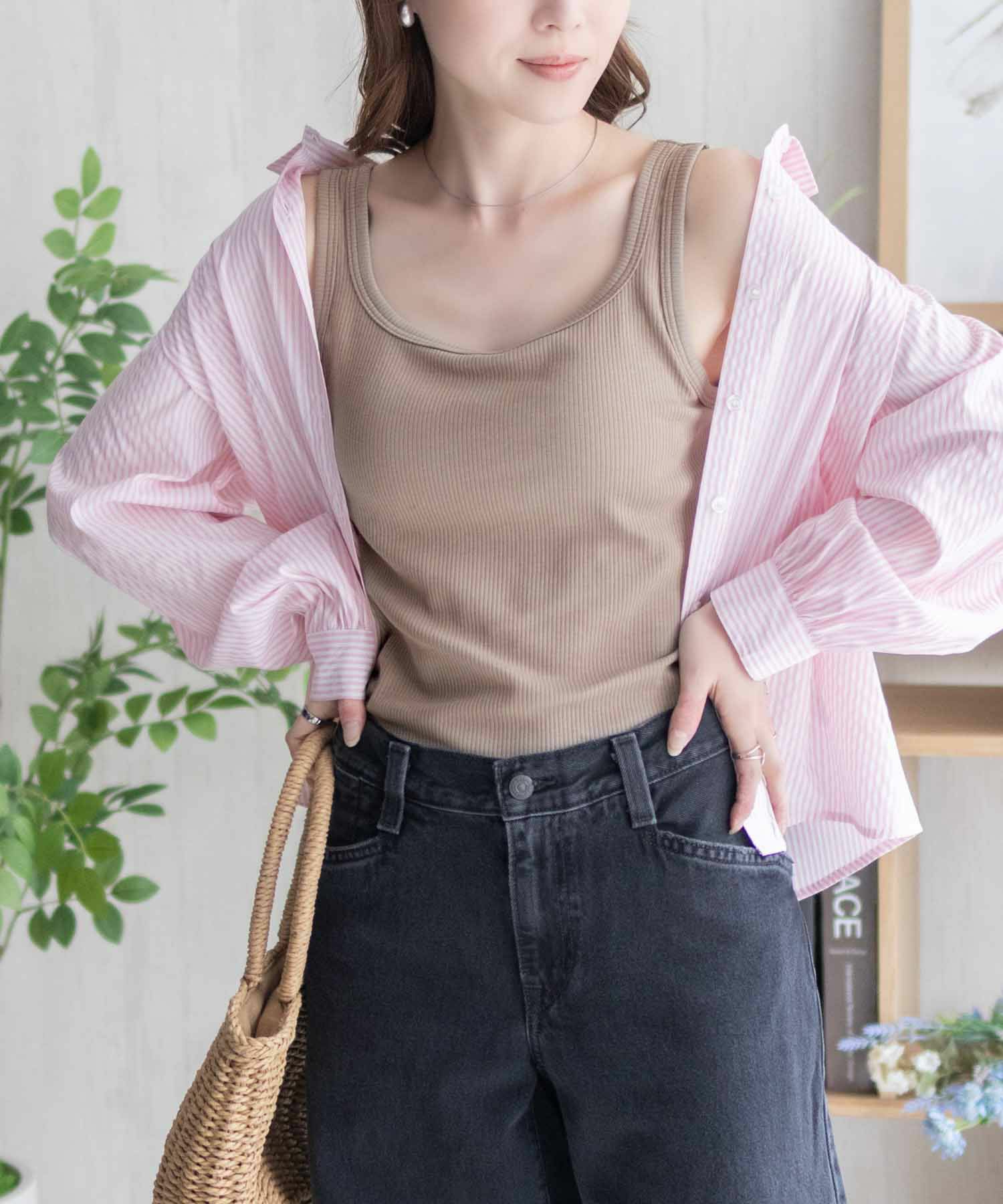 nAvy ハピ楽 カップ付きリブスクエアタンクトップ レディース