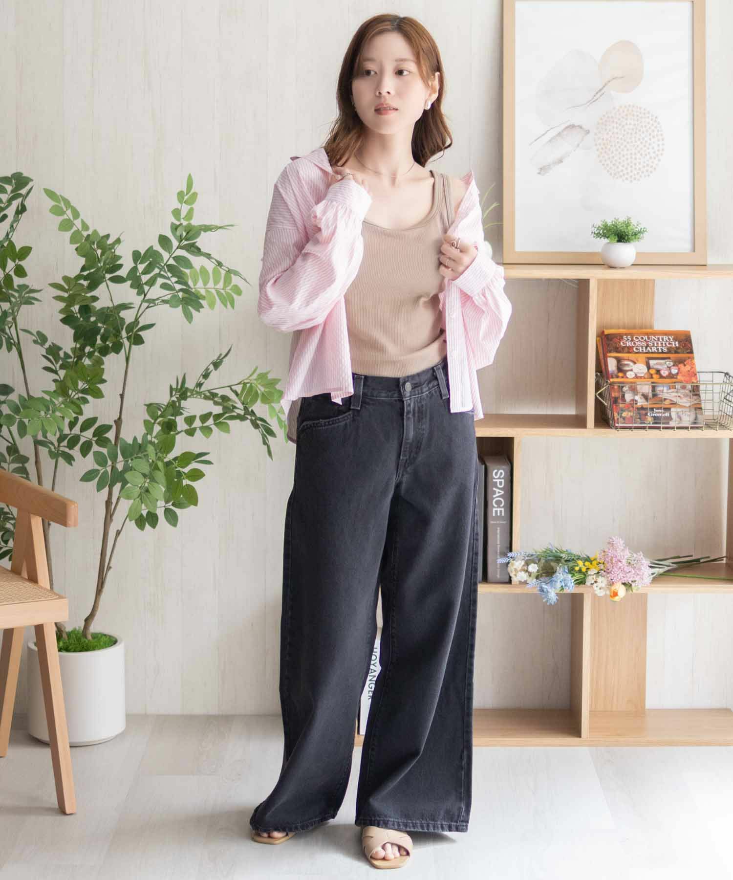 nAvy ハピ楽 カップ付きリブスクエアタンクトップ レディース