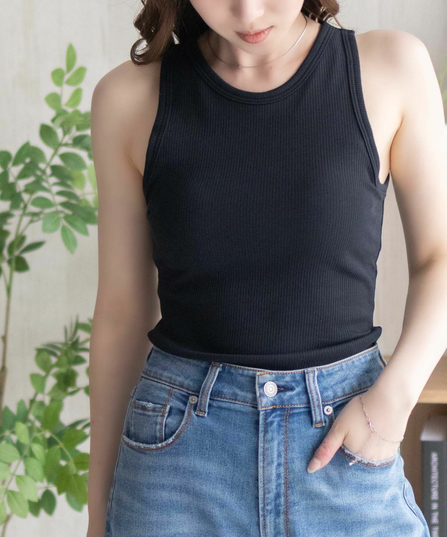 nAvy ハピ楽 カップ付きリブアメスリタンクトップ レディース
