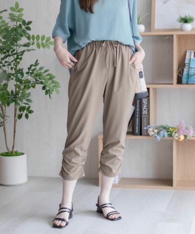 [期間限定価格]nAvy SARARI  裾シャーリング7分丈パンツ レディース