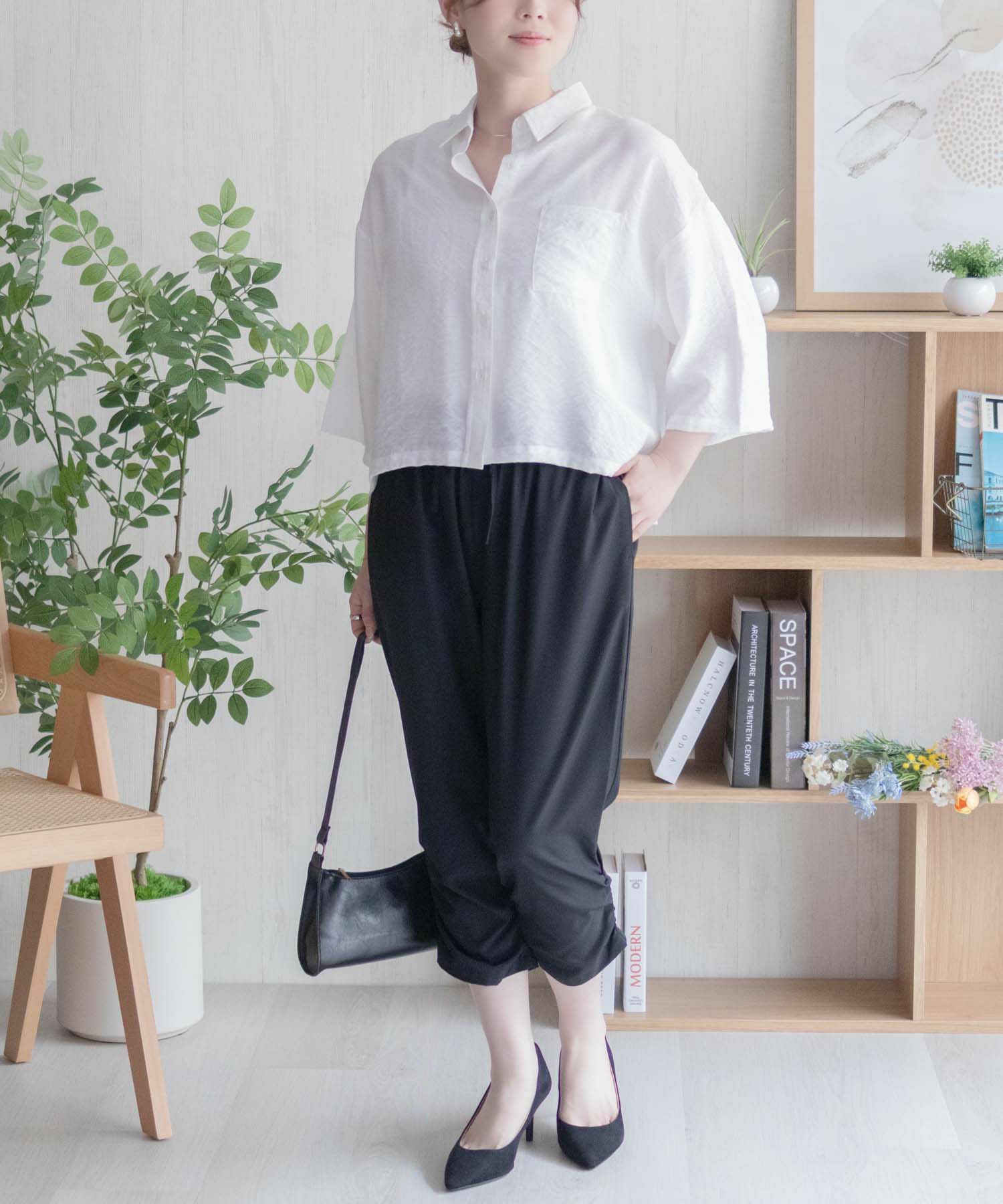 nAvy SARARI 裾シャーリング7分丈パンツ レディース