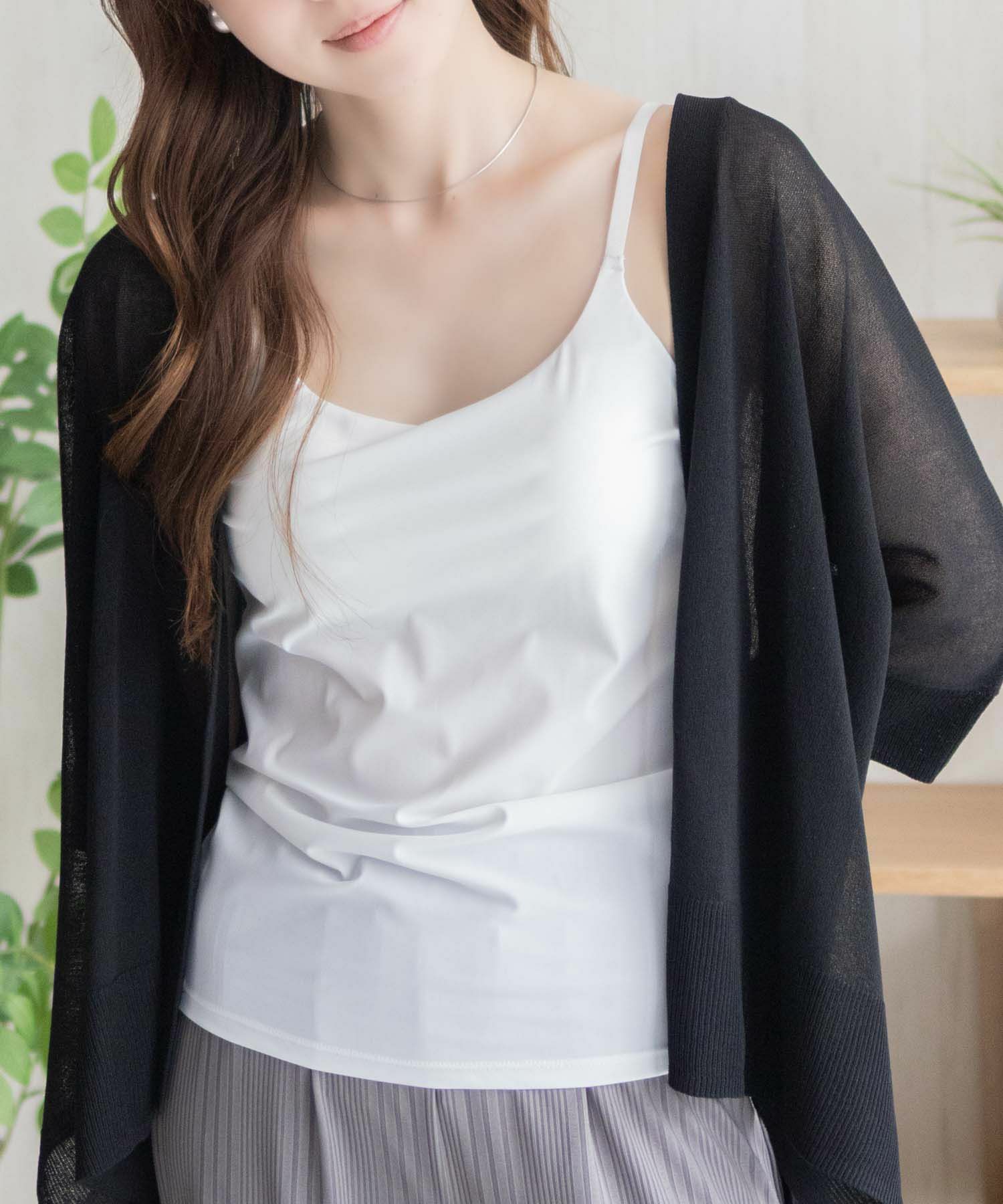 nAvy ハピ楽 カップ付きナイロンベア天スクエアキャミソール レディース