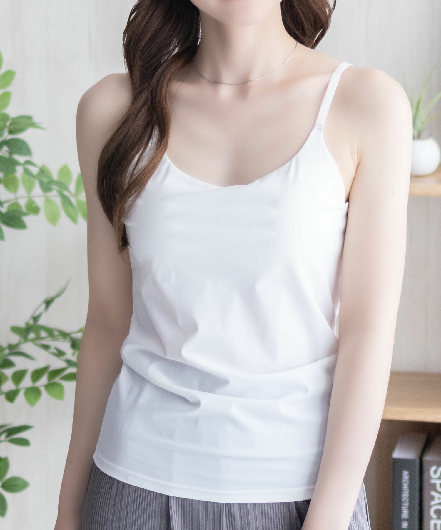 nAvy  ハピ楽 カップ付きナイロンベア天スクエアキャミソール レディース商品画像-4