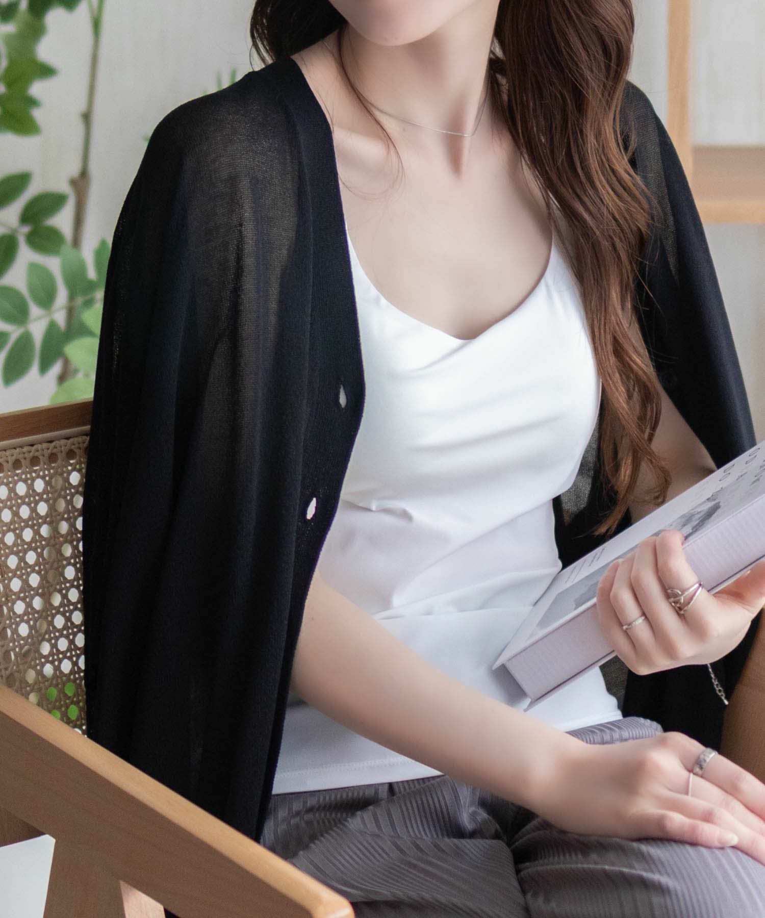 nAvy  ハピ楽 カップ付きナイロンベア天スクエアキャミソール レディース商品画像-6