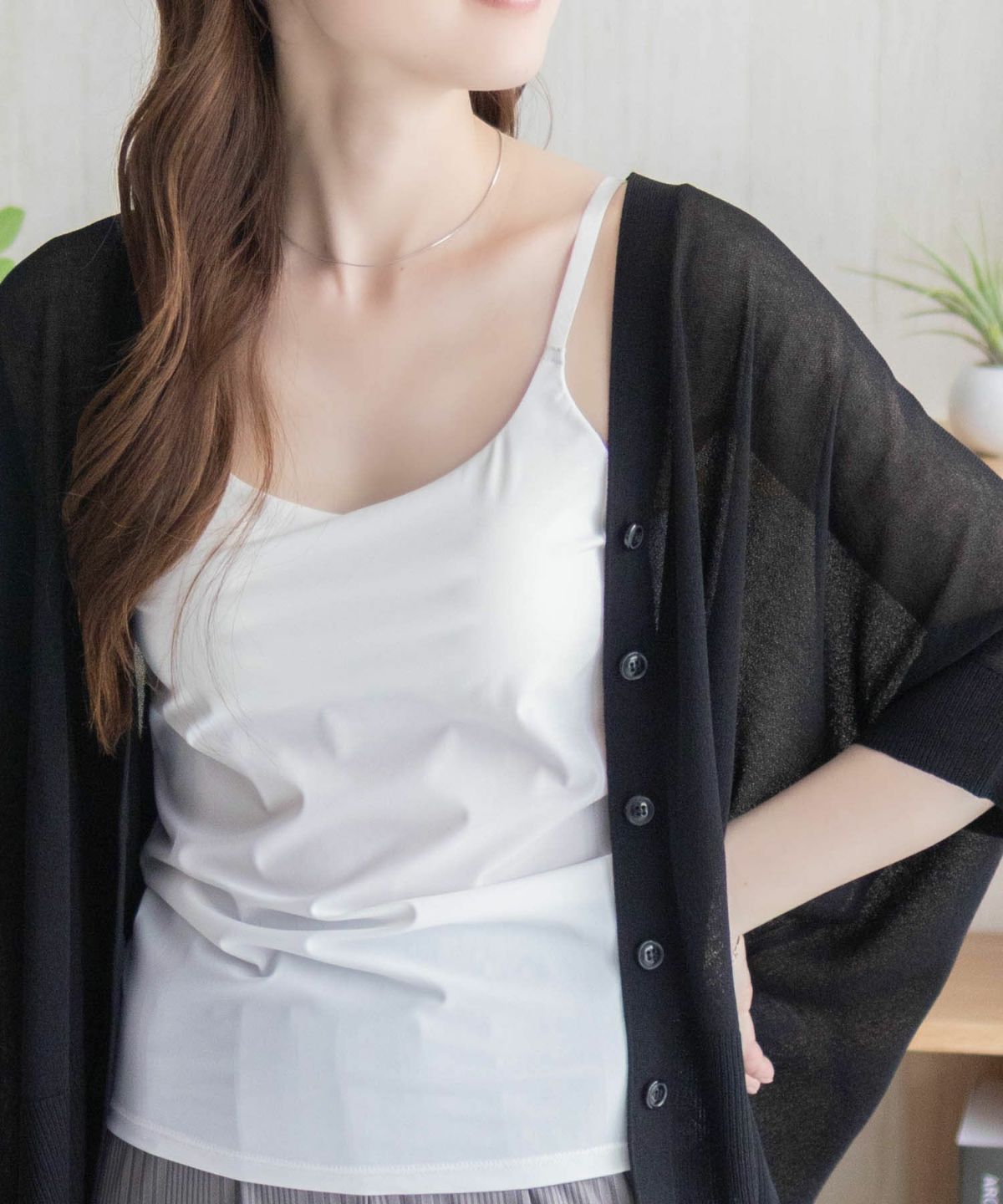 nAvy ハピ楽 カップ付きナイロンベア天スクエアキャミソール レディース