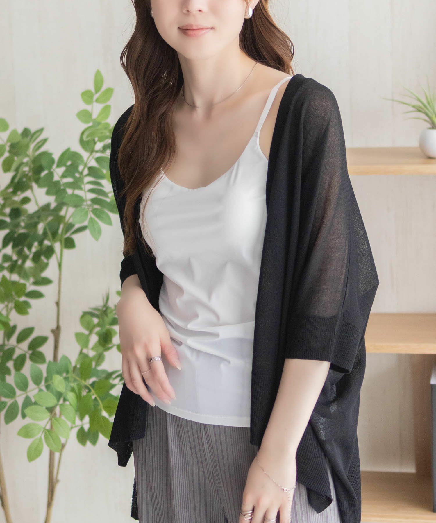 nAvy ハピ楽 カップ付きナイロンベア天スクエアキャミソール レディース