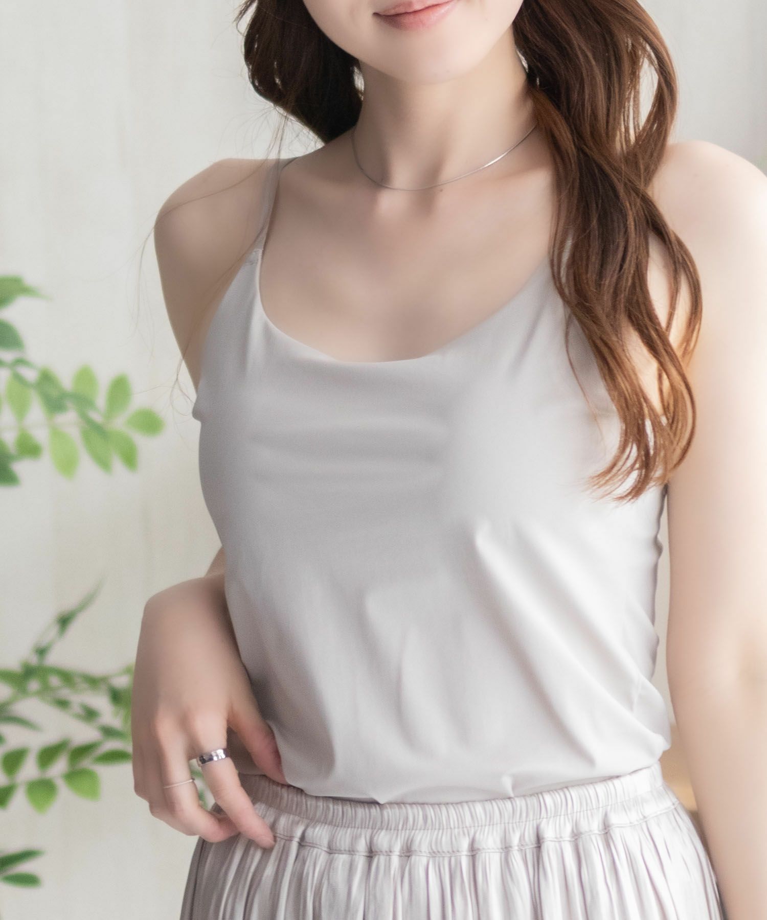 nAvy ハピ楽 カップ付きナイロンベア天スクエアキャミソール レディース
