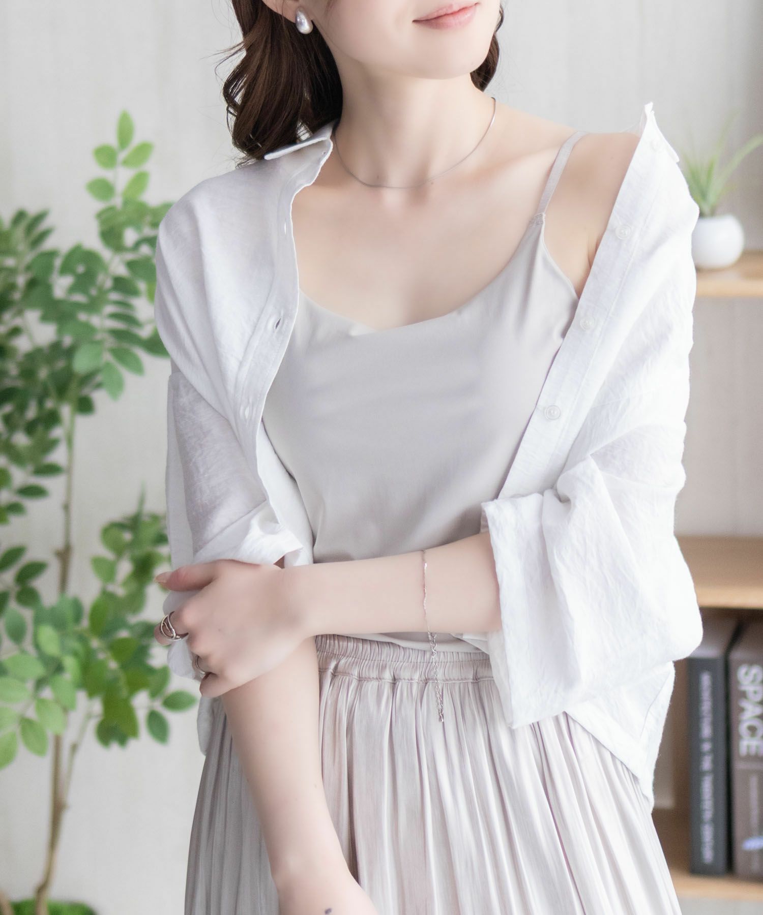 nAvy  ハピ楽 カップ付きナイロンベア天スクエアキャミソール レディース商品画像-21